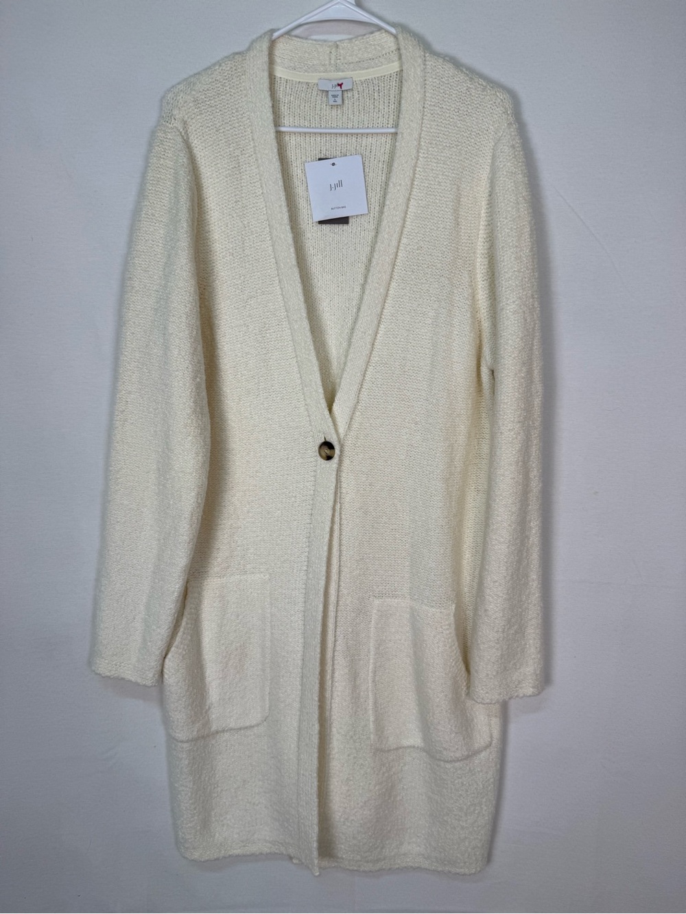 J. Jill Cream Single-Button Long Cardigan